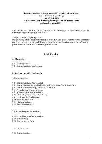 Immatrikulations-, Rückmelde- und Exmatrikulationssatzung der ...