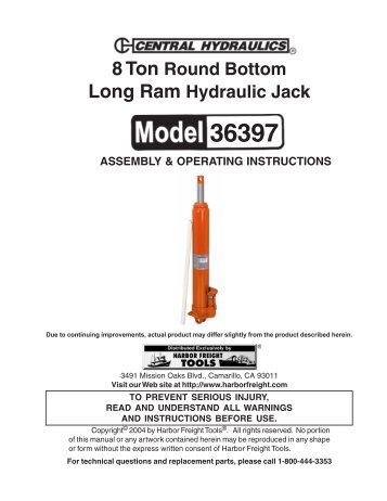 36396 jack manual - Harbor Freight Tools