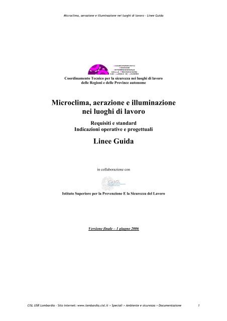 microclima, aerazione e illuminazione nei luoghi di  - Cisl Lombardia