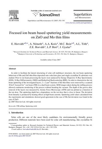 Focused ion beam based sputtering yield measurements on ZnO ...