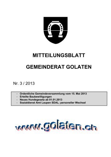 MITTEILUNGSBLATT GEMEINDERAT GOLATEN - Gemeinde Golaten