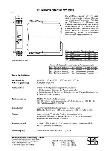 pH-Messverstärker MV 4010 - Sensortechnik Meinsberg