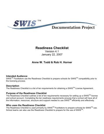 SWIS Readiness Checklist - PBIS