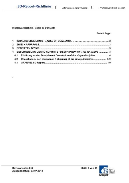 GRAEPEL 8D-Report-Richtlinie fÃƒÂ¼r Lieferanten