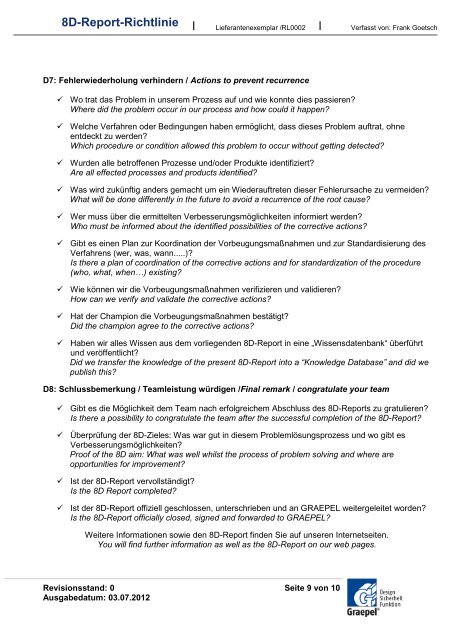 GRAEPEL 8D-Report-Richtlinie fÃƒÂ¼r Lieferanten