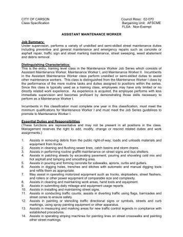 Assistant Maintenance Worker - City of Carson