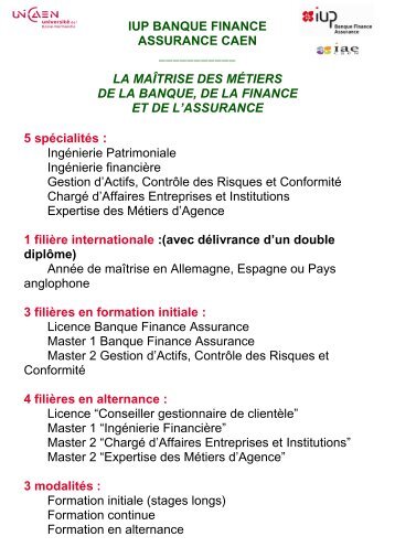 IUP BANQUE FINANCE ASSURANCE CAEN - L'Etudiant