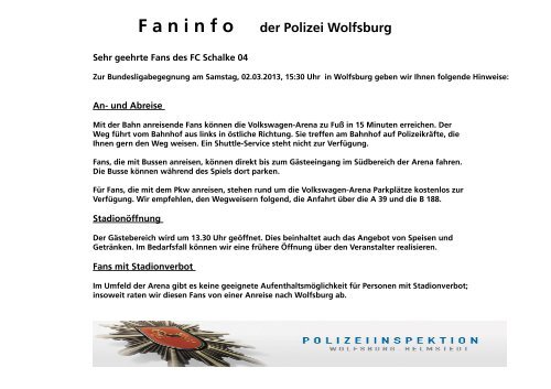 F a n i n f o  der Polizei Wolfsburg - SFCV