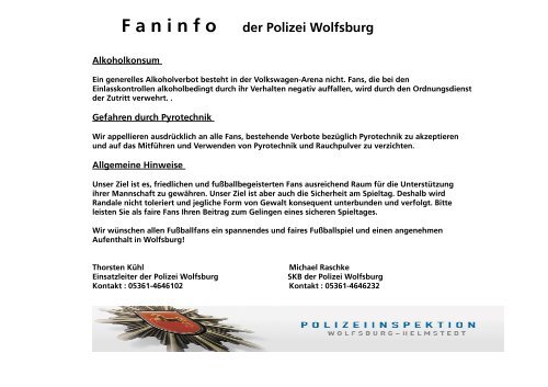 F a n i n f o  der Polizei Wolfsburg - SFCV