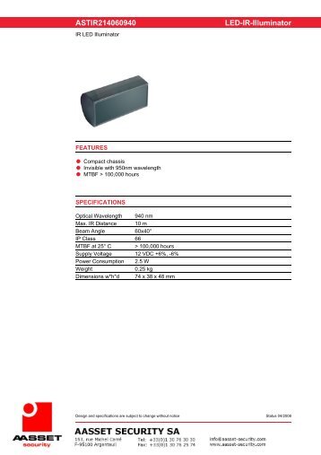 AASSET AST IR 214060940 CCTV camera lighting product datasheet