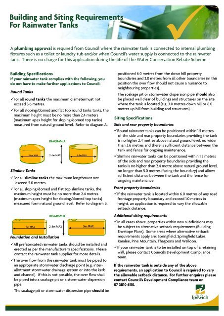 Building and Siting Requirements for Rainwater Tanks - Ipswich City ...