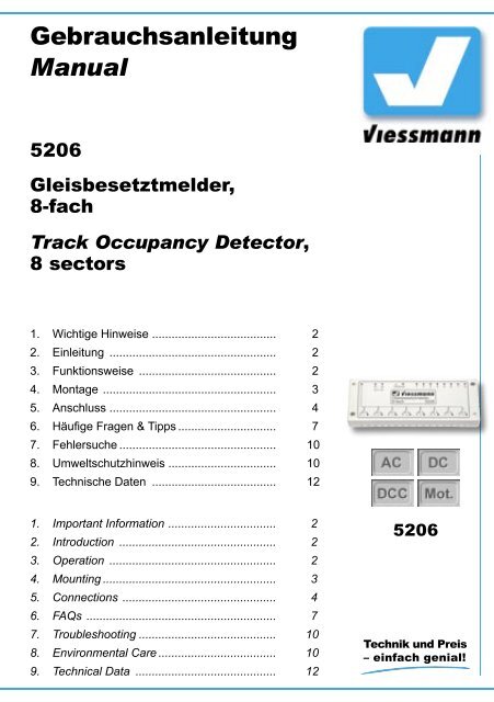 Bedienungsanleitung - Viessmann Modellspielwaren GmbH