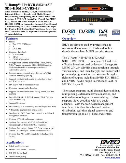 V-Ramp IP+DVB-S/S2+ASI/SDI+HDMI+CVBS+IP -