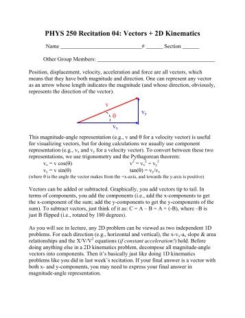 Vectors & 2D Kinematics (W & R Recit. only!)