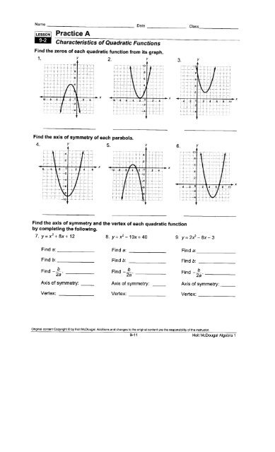 lesson 8 homework practice quadratic functions page 69