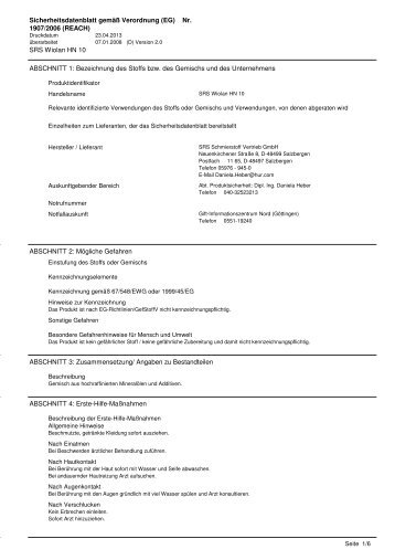 MSDS SRS Wiolan HN 10 - SRS Schmierstoff Vertrieb GmbH