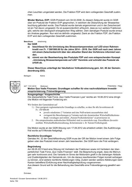 der 23. Sitzung des Grossen Gemeinderates Lyss ... - Gemeinde Lyss