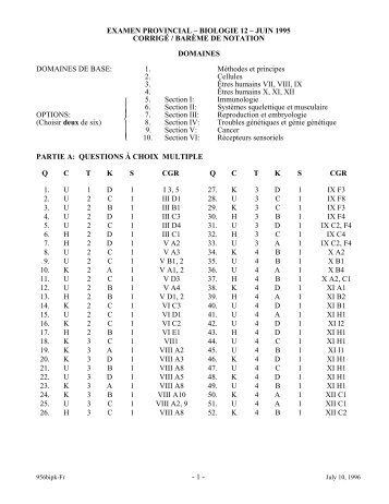 - 1 - EXAMEN PROVINCIAL â BIOLOGIE 12 ... - QuestionBank.CA