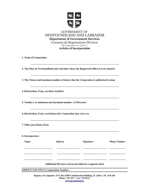 Form 1 - Service NL - Government of Newfoundland and Labrador