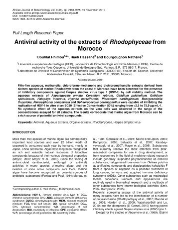 Antiviral activity of the extracts of Rhodophyceae from Morocco