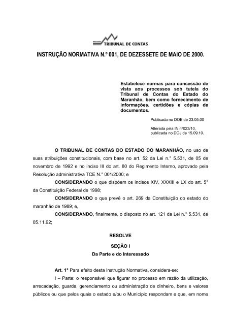 INSTRUÃ‡ÃƒO NORMATIVA N.Âº 001, DE ... - Tce.ma.gov.br