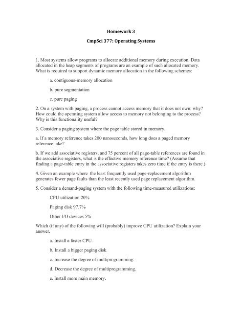 Homework 3 Cmpsci 377 Operating Systems 1 Most Systems Allow Homework 3 Cmpsci 377 Operating Systems 1 Most Systems Allow