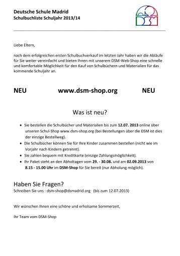 NEU www.dsm-shop.org NEU - Deutsche Schule Madrid