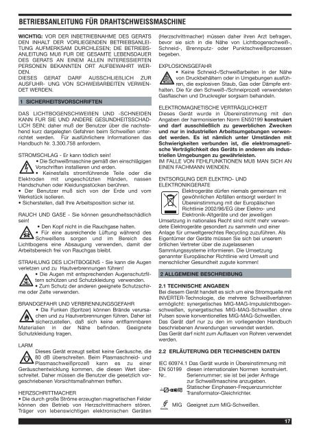 BETRIEBSANLEITUNG FÜR DRAHTSCHWEISSMASCHINE