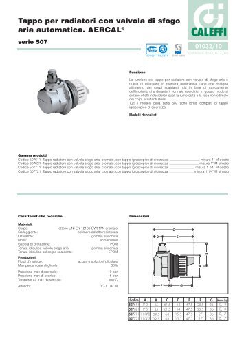 Tappo per radiatori con valvola di sfogo aria automatica ... - Caleffi
