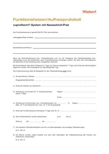 Funktionsheizen/Aufheizprotokoll - cuprotherm