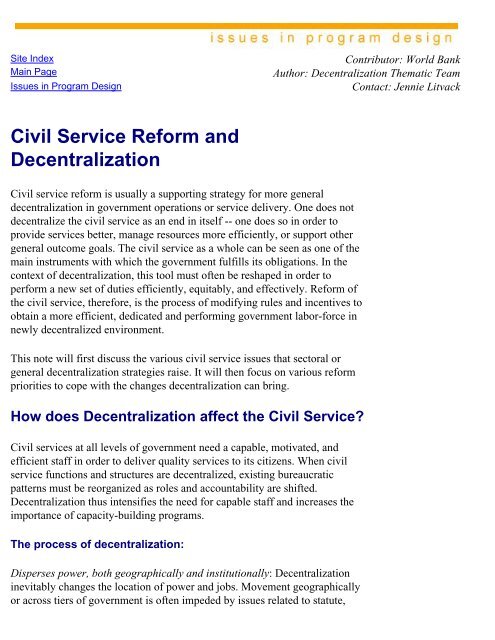 Civil Service Reform And Decentralization World Bank