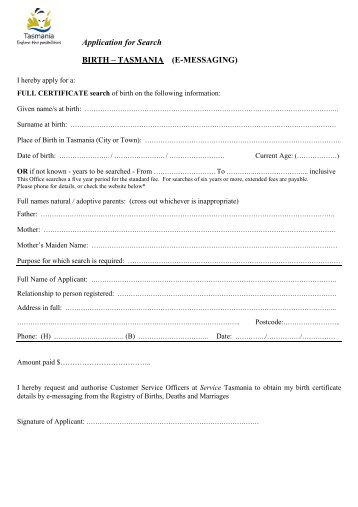 Birth Certificate application form [PDF] - Tasmanian Department of ...