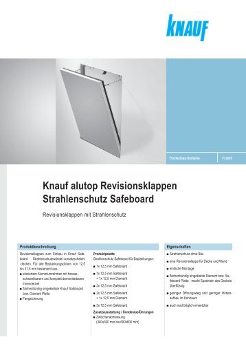 Knauf alutop Revisionsklappen Strahlenschutz Safeboard