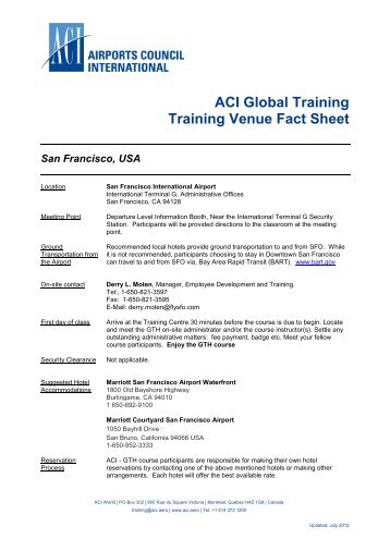 ACI Global Training Training Venue Fact Sheet - Airports Council ...