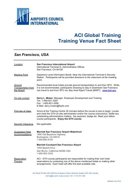 ACI Global Training Training Venue Fact Sheet - Airports Council ...