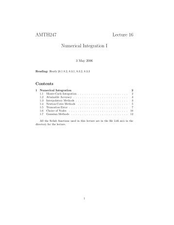 AMTH247 Lecture 16 Numerical Integration I