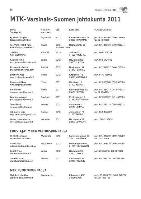 Toimintakertomus 2010 [pdf, 13,8 mt] - MTK