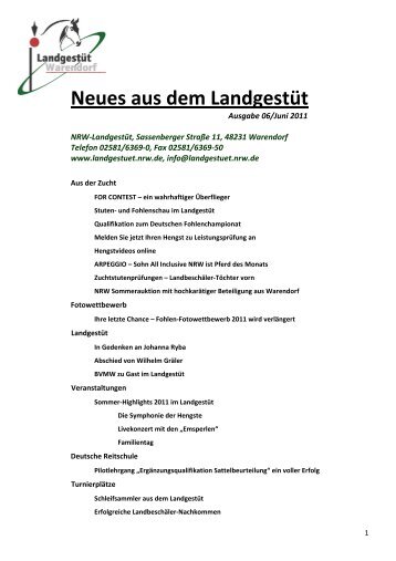 Neues aus dem LandgestÃ¼t - Landesregierung Nordrhein-Westfalen