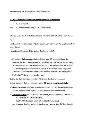 Mustervertrag zur Bildung einer Spielgemeinschaft Vertrag über die ...