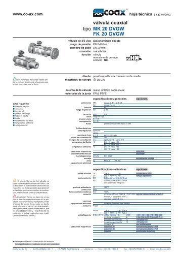 tipo válvula coaxial MK 20 DVGW FK 20 DVGW - müller co-ax ag