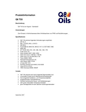 Produktinformation Q8 T55 - Korb Schmierstoffe