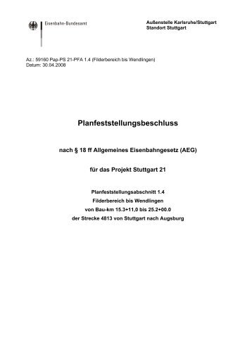 Vorlage für Planfeststellungsbeschluss - Bahnprojekt-Stuttgart-Ulm
