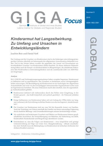 Kinderarmut hat Langzeitwirkung. Zu Umfang und Ursachen ... - GIGA