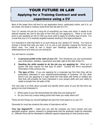 Applying for a Training Contract and Work Experience with your CV