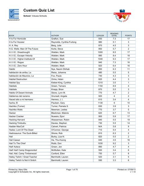 Custom Quiz List - Volusia County Schools