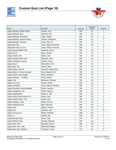 Custom Quiz List - Volusia County Schools