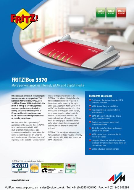 AVM FRITZ!Box 3370 Datasheet (PDF)