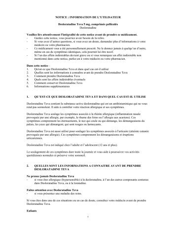NOTICE : INFORMATION DE L'UTILISATEUR Desloratadine Teva 5 ...