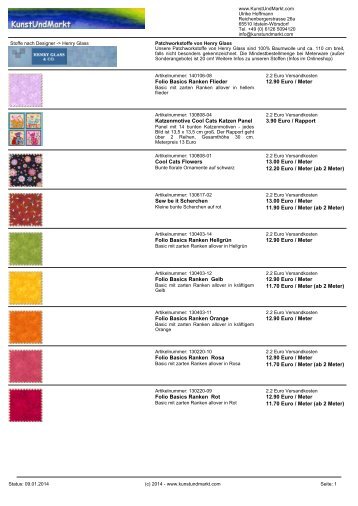 Patchworkstoffe von Henry Glass - KunstUndMarkt Produktkatalog