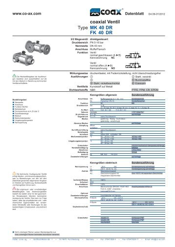Type coaxial Ventil MK 40 DR FK 40 DR - müller co-ax ag